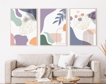 Conjunto de láminas botánicas de hojas estilo boho, decoración de pared abstracta en tonos neutros (descarga digital)