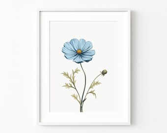 Blue Wildflower, Art Print, Floral Wall Art, Botanical Decoration, House Decoration, Flower Painting, Wife Gift, Digital Download