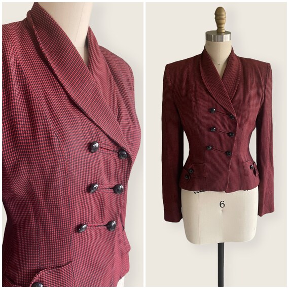 1940s Jacket | Beautiful Red and Black Houndstoot… - image 1