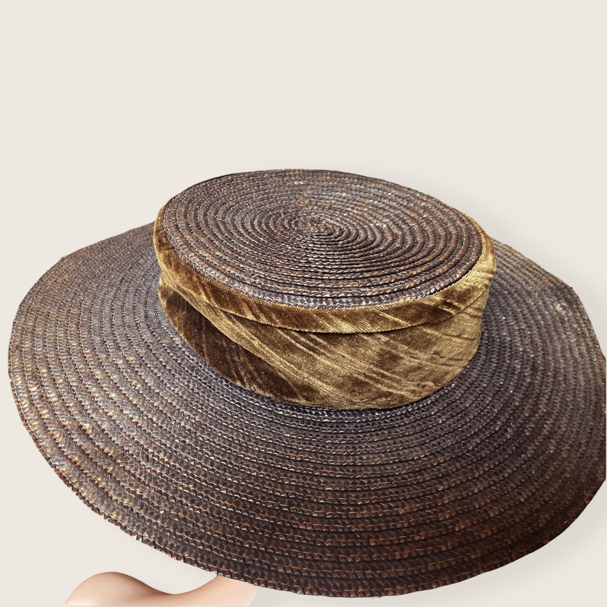 1900s Hat Charming Edwardian Straw Boater Hat With Velvet Band Etsy