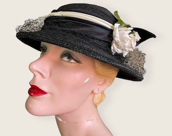 1950s Hat | Sweet 50s Dubarry French Adaptation Faux Straw Hat