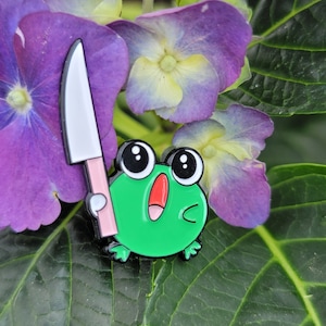 Frog Enamel Pin, Feisty Pin, Animal Pin, Enamel Pin, Funny Pin, Cute Pin, Accessories, Pins, Frog Gift, Knife Pin, Enamel Pins, Pin Gift,