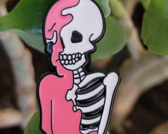 Skeleton Enamel Pin, Enamel Pins, Spooky Pin, Funny Pin, Skeleton Gift, Skeleton Accessories, Pins, Gift Ideas, Pink Pin, Cute Enamel Pin,