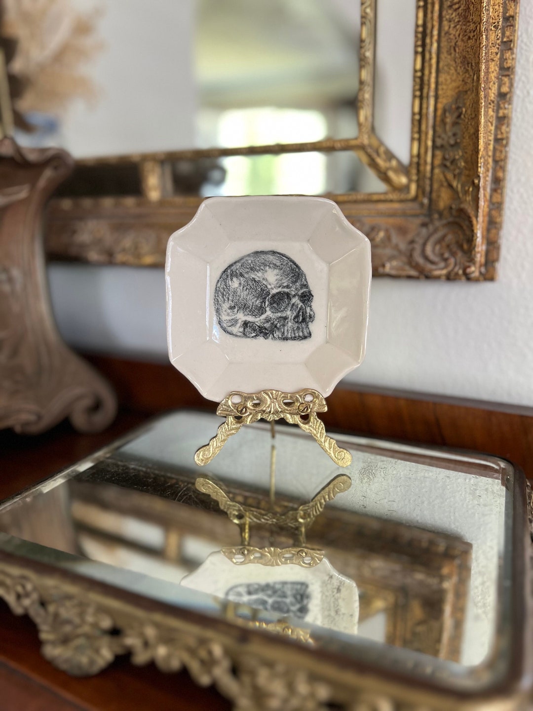 Memento Mori - Skull Drawing on Ceramic Plate - Anatomical Skull ...