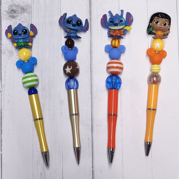 Lilo and Stitch inspired Doorable pen, character beaded pen, beadable pen, blue alien