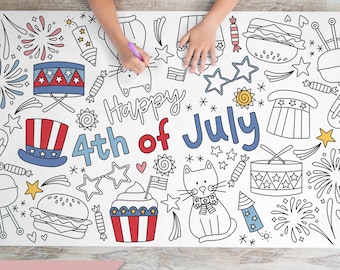 Giant July Fourth Coloring Sheet: Patriotic Party Tablecloth (72 x 24in)