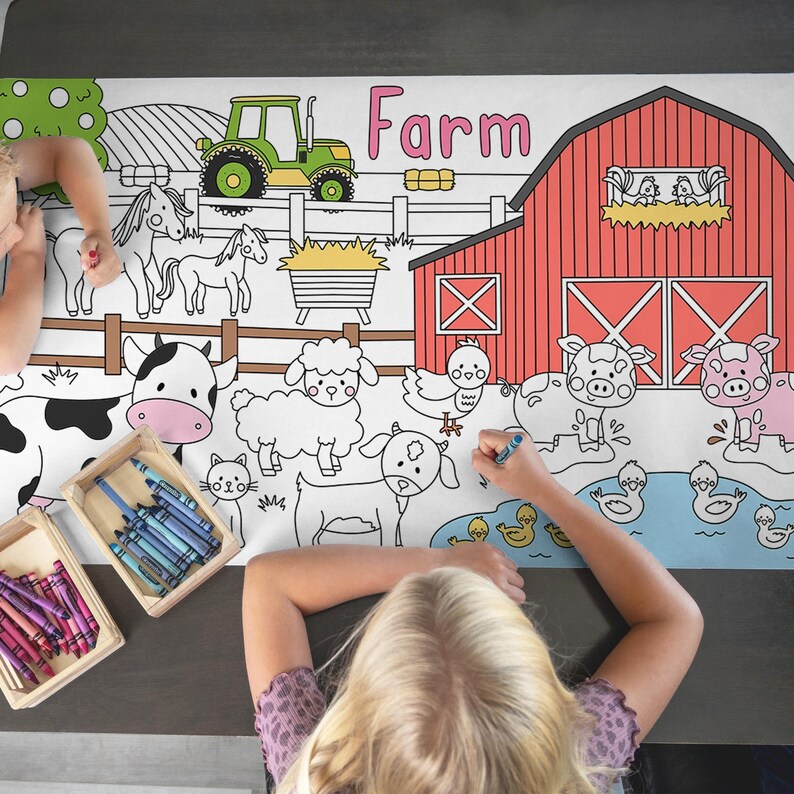 VARACL Farm Animals Coloring Tablecloth For Kids, DIY Crafts
