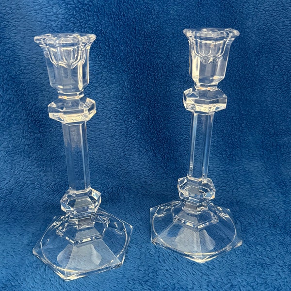 Vintage Set of  Lead Crystal Glass Candlestick Holders 7.5" Tall