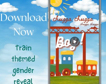 Train themed Digital Gender Reveal | For Social Media & IM | Pregnancy Announcement | Gender Neutral | Buy Once And Done!