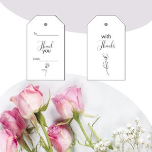 Schlichter und eleganter Dankeschön-Geschenkanhänger und Grußkarten-Set in 2 Schwarz-Weiß-Designs mit jeweils einem wunderschönen Blumenmotiv.