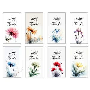 Watercolor Flora Withl Thanks Gift Tags | Printable &quot;With Thanks&quot; Tags | Wedding Favor Tags | Editable Instant Download | Flower Gift Labels