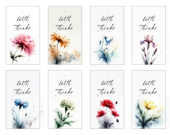 Watercolor Flora Withl Thanks Gift Tags | Printable "With Thanks" Tags | Wedding Favor Tags | Editable Instant Download | Flower Gift Labels