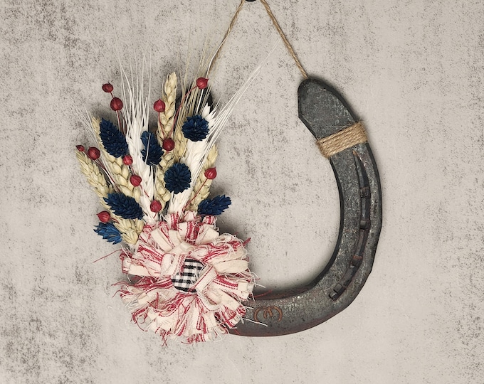 USA PROUD Hand decorated worn horseshoe for your home or makes a great gift