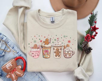 Gingerbread Christmas Coffee,Christmas Coffee,Woman Holiday Sweater, Coffee Lover Gift, Gingerbread Latte, Christmas Sweatshirt, Xmas Coffee