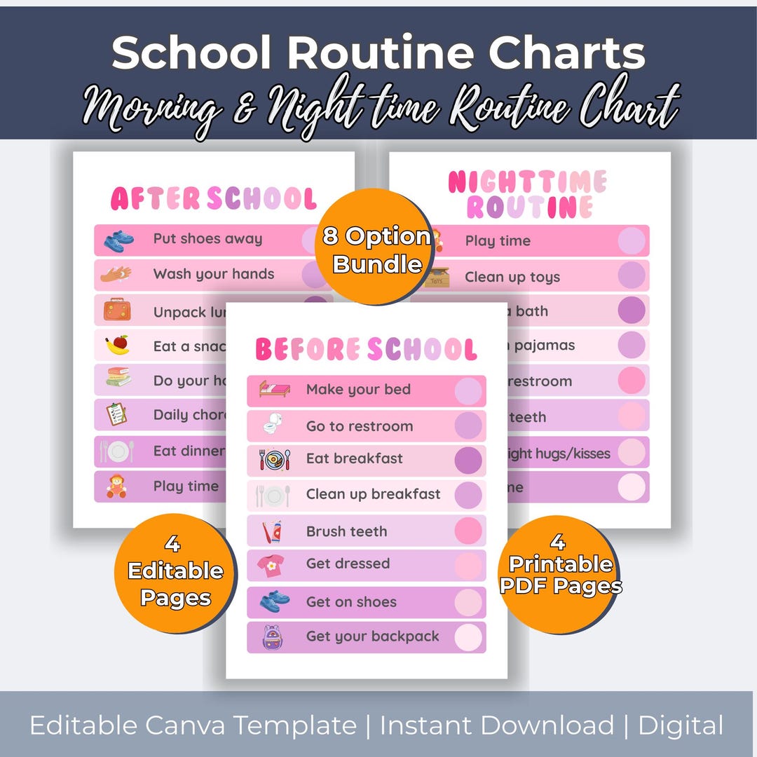 School Routine For Students Editable Kids Daily School Schedule Checklist School Routine Chart ...