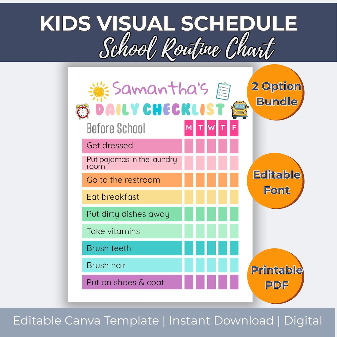 Editable Morning Routine Visual Schedule Kids School Routine Chart ...