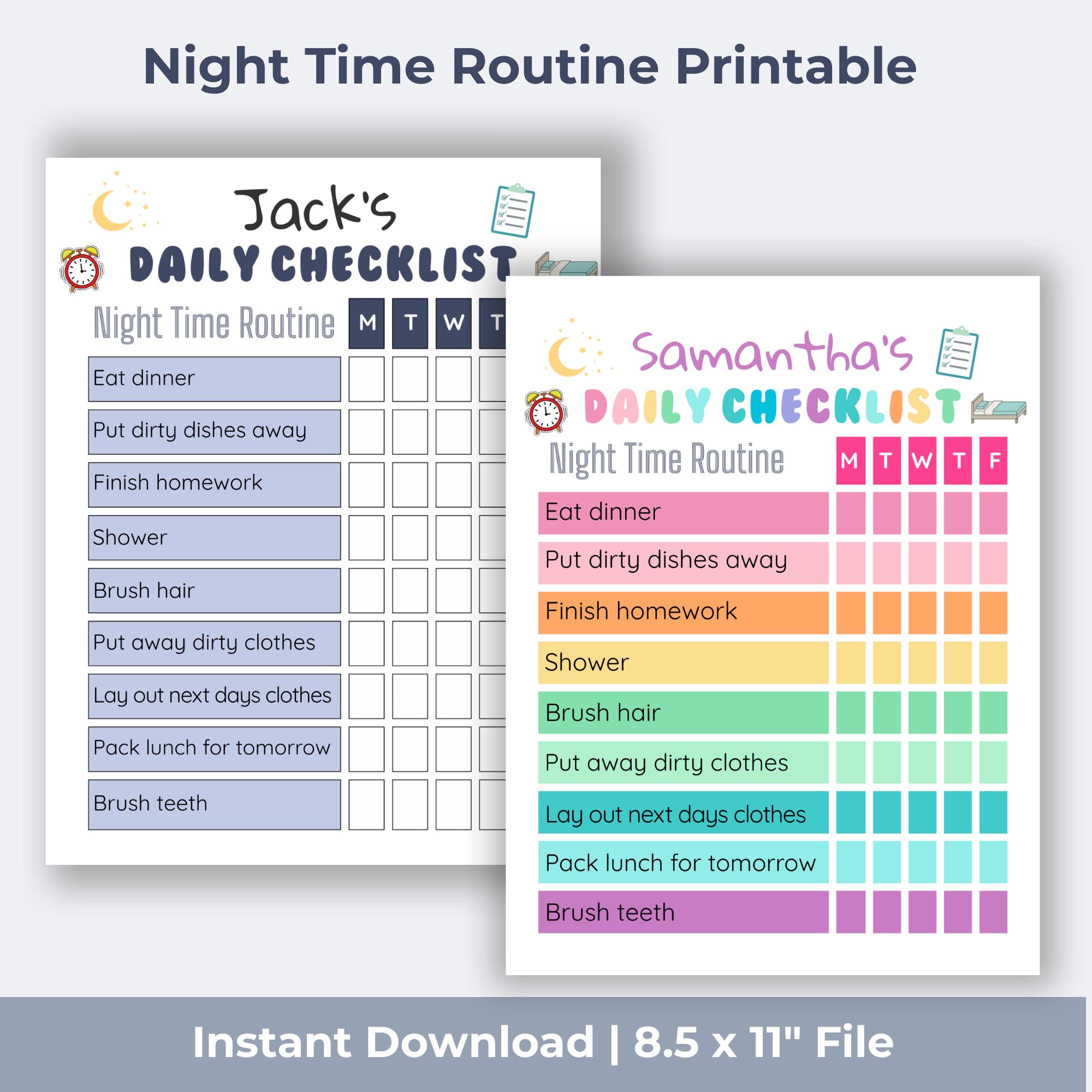Editable Kids Daily Routine Chart: Morning and Night Checklist Bundle ...