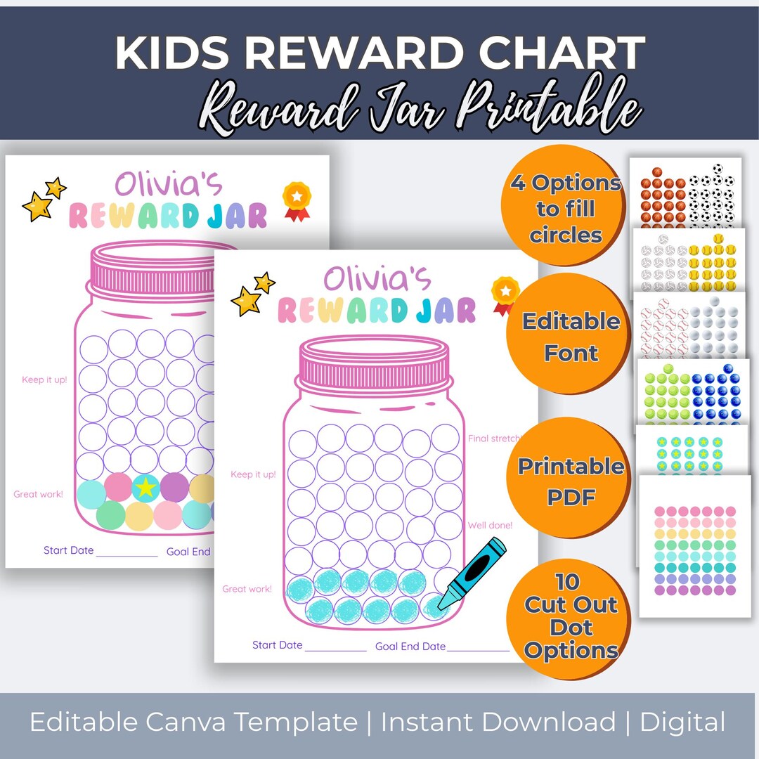 Editable Reward Jar Printable Reward Chart - Goal Tracker for Kids ...