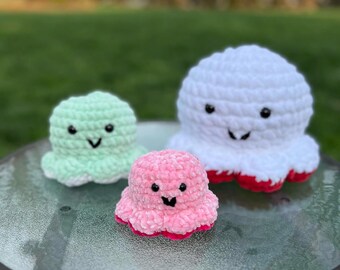 Pulpo de ganchillo reversible, feliz, triste o enojado, peluche amigurumi.