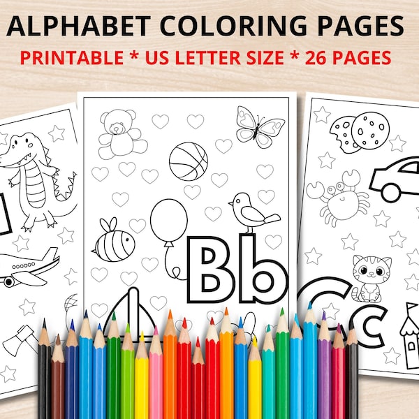 Alphabet Coloring Pages, Gift For Teacher, Preschool Coloring Pages, Printable Coloring Page, Toddler Coloring Sheets , Gifts for Kids