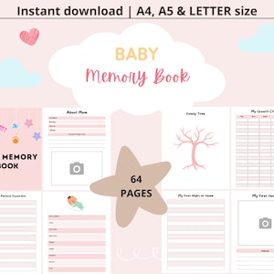 Libro de recuerdos para bebés imprimible, Libro digital para bebés, Diario para bebés, Libro de hitos para bebés, Libro de recuerdos para bebés, Libro de recuerdos para recién nacidos, Libro para bebés de primer año
