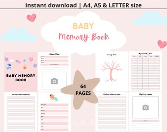 Printable Baby Memory Book, Digital Baby Book, Baby Journal, Baby Milestone Book, Baby Scrapbook, Newborn Memory Book, First Year Baby Book