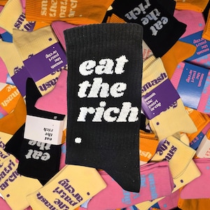 Eat the Rich Socken Baumwollesocken Rosa Tennissocken Smash the Patriaracht Sportsocken Sommer Queer Flinta* Weihnachten Geburtstag Unisex
