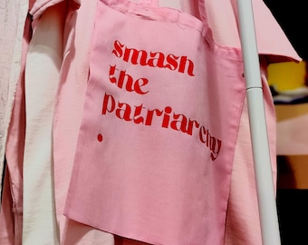Smash the Patriarchy Tote Bag, Fairtrade Organic Cotton Retro Vintage Jute Bag, Antifa Feminism, Left-Wing Unisex Patriarchy