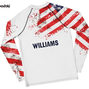 Custom USA Kid BJJ Rash Guard, Personalize Jiu jitsu rash guard, MMA Top, No gi, Grappling Gear, Wrestling Shirt, Swimwear, Gift for Kid