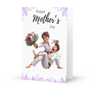 Tarjeta del Día de la Madre BJJ, Tarjeta de felicitación del Día de la Madre Feliz de Jiu Jitsu, Mensaje divertido en el interior