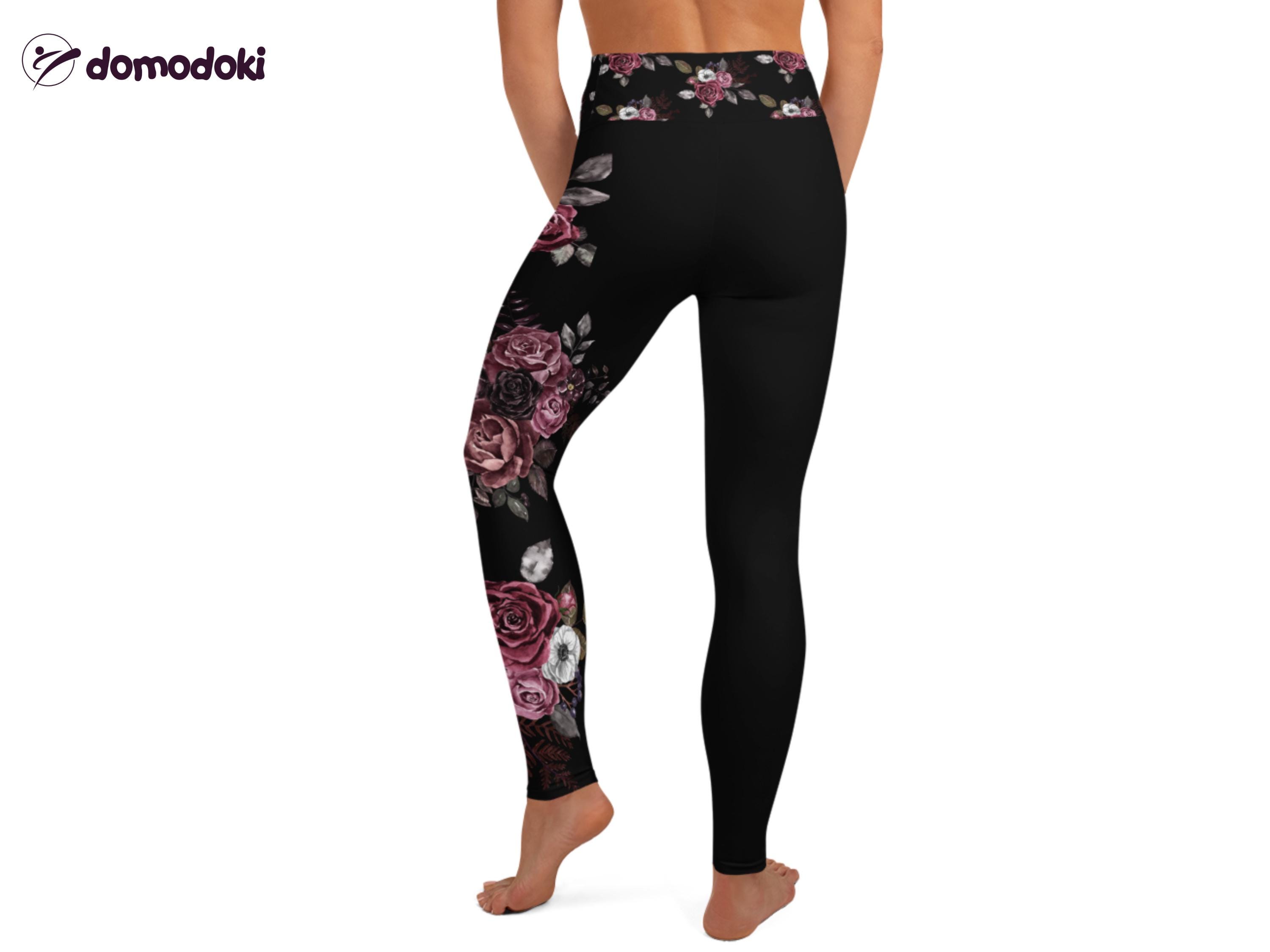 Dark Roses Women Leggings, High Waisted Tights for Yoga, Jiu Jitsu