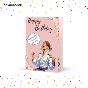 Biglietto di auguri di compleanno per donne praticanti di Jiu Jitsu - Perfetto per gli appassionati di BJJ - Design floreale con una frase divertente - Biglietto di auguri di buon compleanno per donne praticanti di Jiu Jitsu