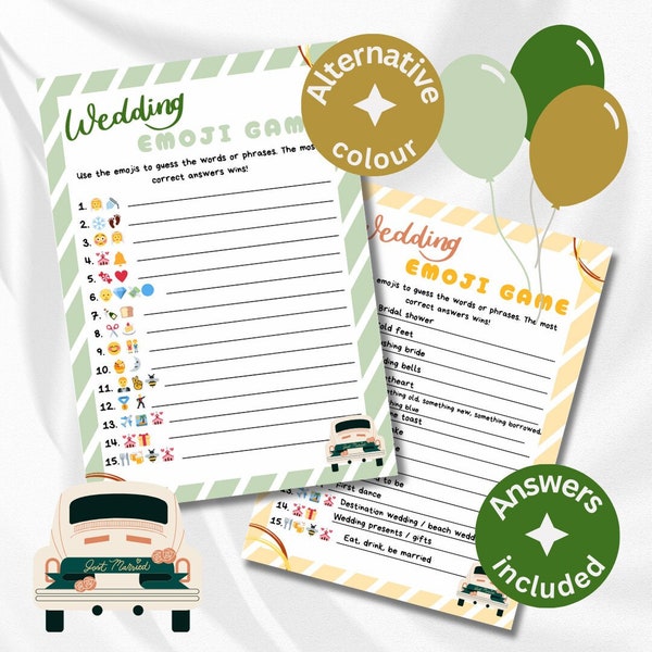 Emoji Pictionary Wedding Party Game | Hen Party | Bachelorette | Green or Orange | Gender Neutral | Printable, Digital Download