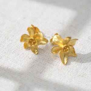 18K Gold Vermeil Daffodil Earrings: Sterling Silver Flower Studs