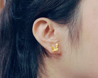 Pendientes de mariposa en oro vermeil de 18 quilates: joyería artesanal de plata de ley.