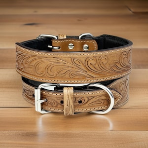 Floral Western Carved Full Grain Leather Dog Cat Pet Collar, dog cat leather collar pet accessories handmade dog cat gift