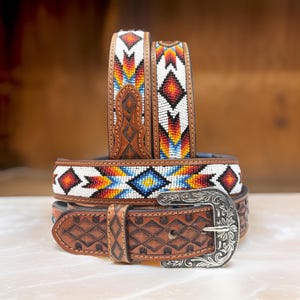 Genuine Leather Beaded Western Heavy Duty Belt, Custom Personalized Rodeo belt For Cowboy Cowgirl