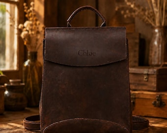Leather Backpack Purse for Women, Leather Bag Purse, Handmade Top Leather Backpack with Personalization