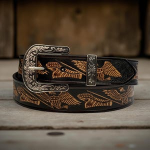 Genuine Leather Eagle Western Heavy Duty Belt, Custom Personalized Rodeo belt For Cowboy Cowgirl