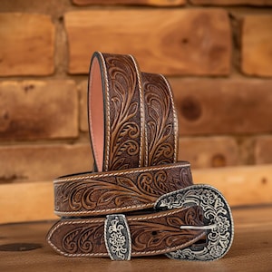 Genuine Leather Tooled Western Heavy Duty Belt, Custom Personalized Rodeo belt For Cowboy Cowgirl