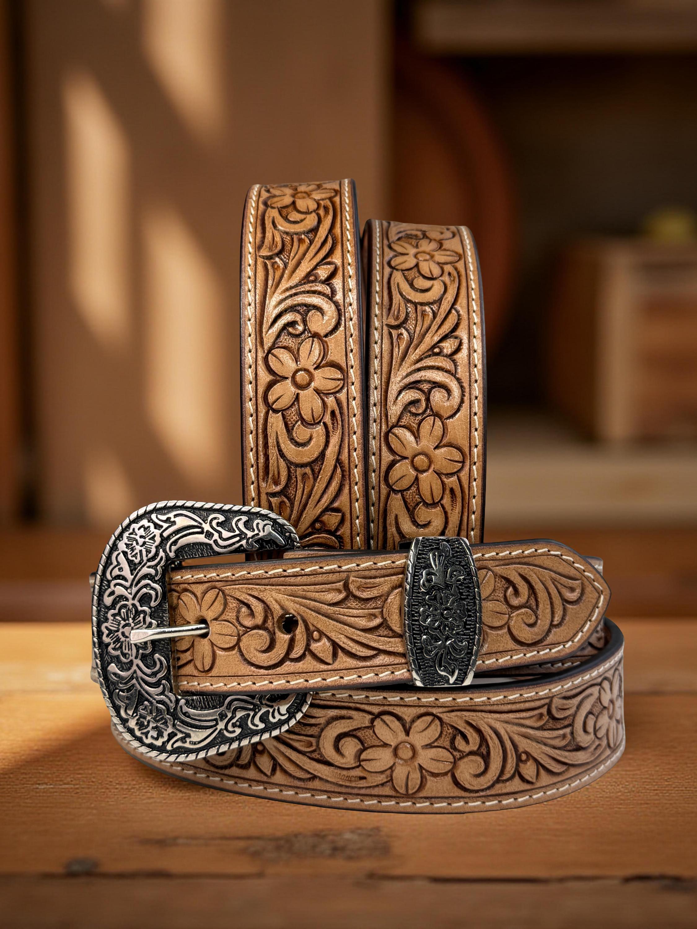 8791 Cowboy Cowgirl Belt Western Belts For Men Women Floral Engraved Western Floral Engraved Tooled Leather Belt Cowgirl Cowboy  main image 4
