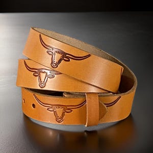 Men's Western Full Grain Genuine Leather Belt Embossed Belt without Buckle Handmade Custom Western Cowboy Belt Strap 1 1/2" Rodeo Snap-On