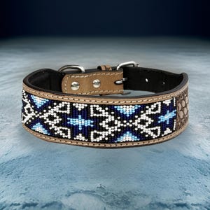 Leather Beaded Dog Cat Collar, Full grain western Leather Puppy Collar Hand Tooled Crafted Padded