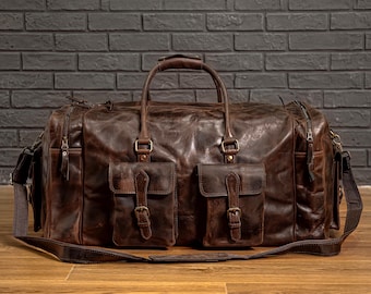 leather duffel bag extra pockets men weekender overnight bag on SALE leather gym bag travel gift for men anniversary gift vacation