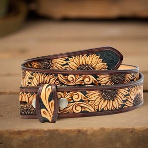 Full Grain Leather Snap-On Belt, Tooled Western Rodeo Engraved Leather Belt 100% Genuine Full Grain Cowhide with Snaps 1-1/2&quot; WIDE