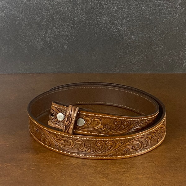 Tooled Western Floral Engraved Leather Belt 100% Genuine Full Grain Cowhide Engraved Genuine Leather Cowboy Belt