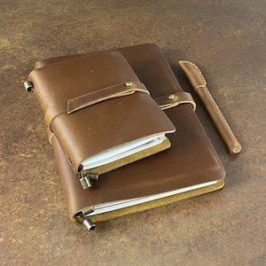 Carnet de notes personnalisé rechargeable en cuir - Carnet de notes quotidien avec porte-cartes - Bloc-notes en cuir véritable - Cadeaux inspirants pour homme femme