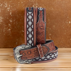 Genuine Leather Beaded Western Heavy Duty Belt, Custom Personalized Rodeo belt For Cowboy Cowgirl