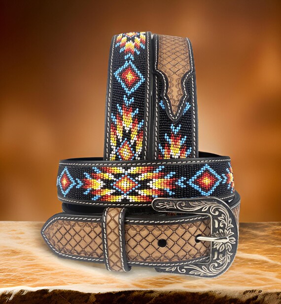 Cintura Western Donna In Pelle PU Con Fibbia Floreale Turchese - Stile Cowboy E Vintage - Varie Taglie