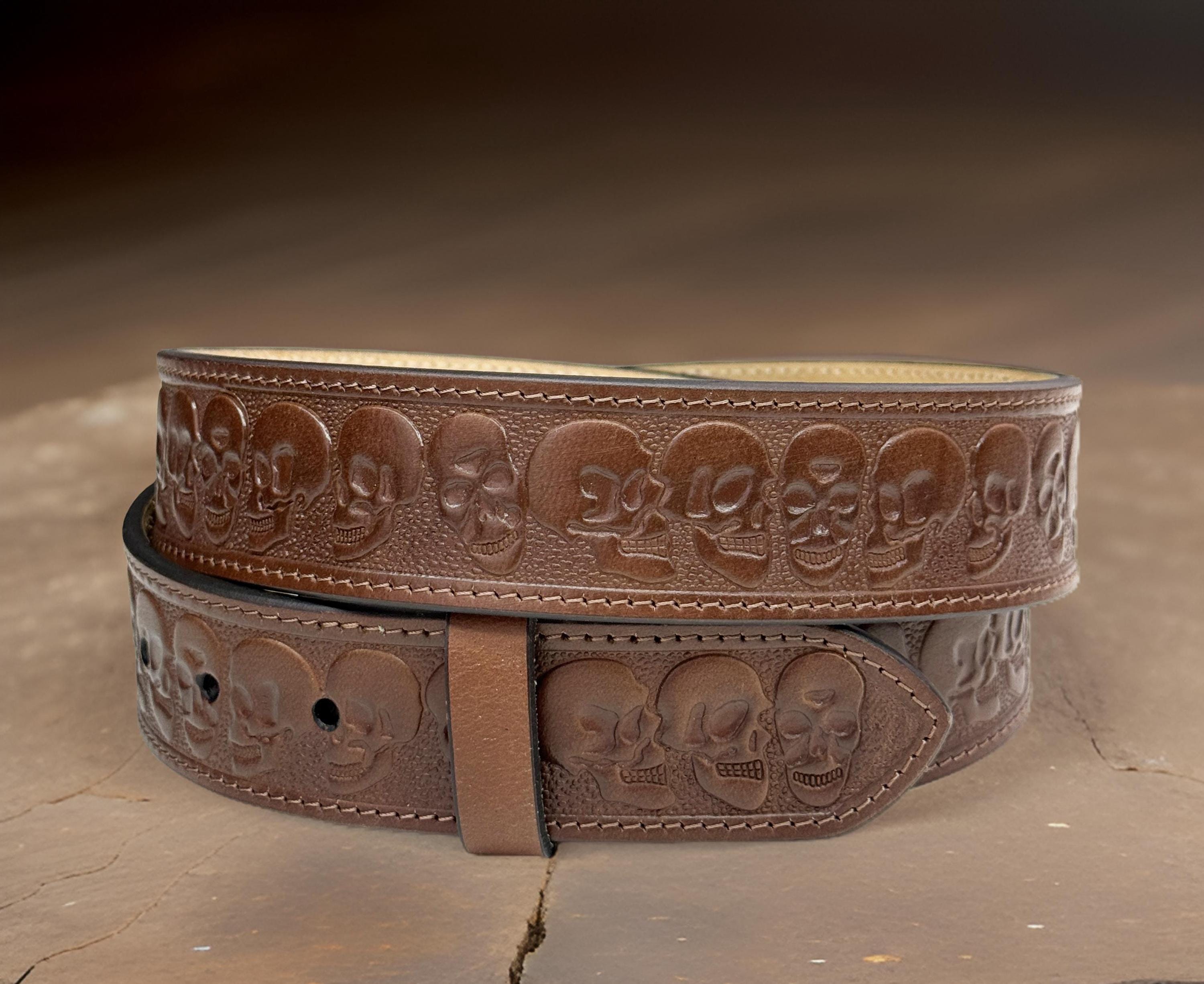 Cintura In Pelle Con Fibbia Western Fai Da Te Con Teschio E - Foto 2